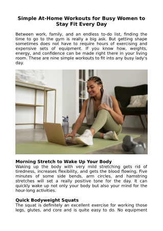Simple At-Home Workouts for Busy Women to Stay Fit Every Day