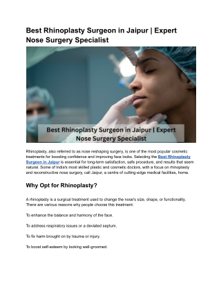 Best Rhinoplasty Surgeon in Jaipur | Expert Nose Surgery Specialist