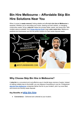 Bin Hire Melbourne – Affordable Skip Bin Hire Solutions Near You