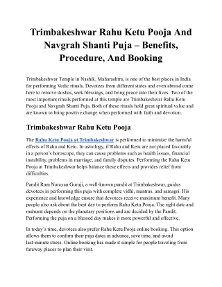 Trimbakeshwar Rahu Ketu Pooja And Navgrah Shanti Puja – Benefits, Procedure