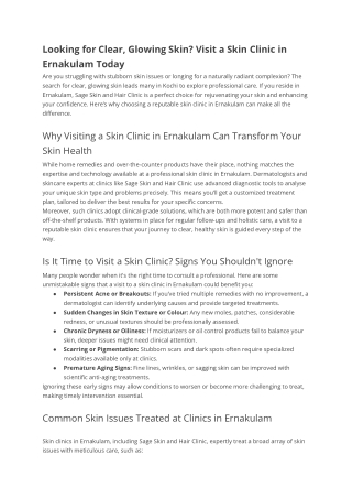 Looking for Clear, Glowing Skin? Visit a Skin Clin Skin clinic Kochi - Sage skin