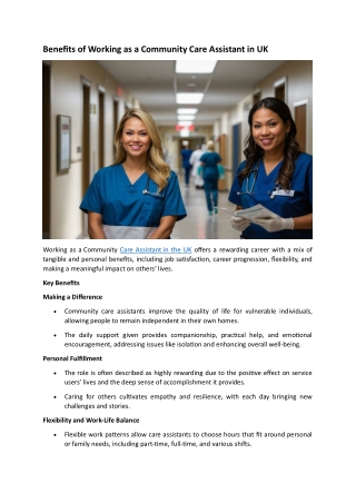 Benefits of Working as a Community Care Assistant in UK