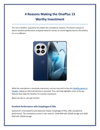 4 Reasons Making the OnePlus 13 Worthy Investment