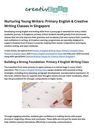 Nurturing Young Writers Primary English & Creative Writing Classes in Singapore
