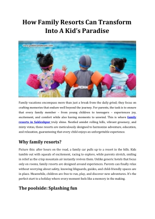 How Family Resorts Can Transform Into A Kid’s Paradise