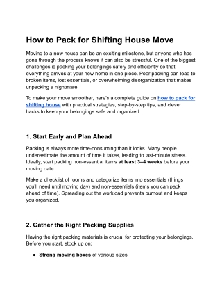 How to Pack for Shifting House Move