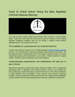 Facts to Check before Hiring the Best Appellate Criminal Defense Attorney