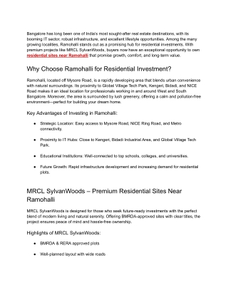 Sites near Ramohalli Bangalore