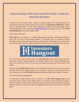 Understanding CYDY Stock and UNVC Stock: A Guide for Informed Investors