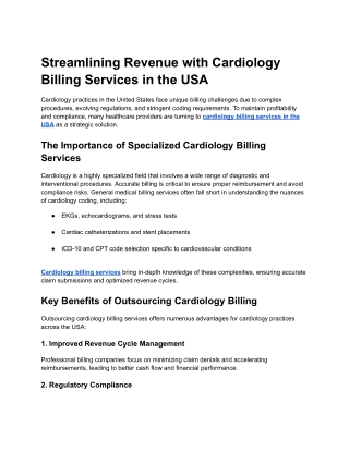 Streamlining Revenue with Cardiology Billing Services in the USA
