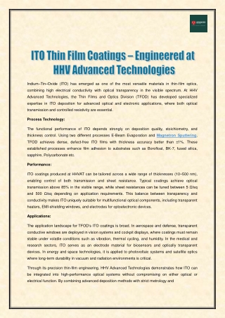 ITO Thin Film Coatings – Engineered at HHV Advanced Technologies
