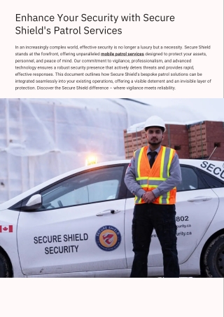 Enhance Your Security with Secure Shield's Patrol Services