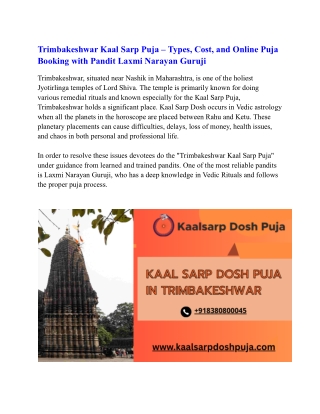 Trimbakeshwar Kaal Sarp Puja – Types, Cost, and Online Puja Booking