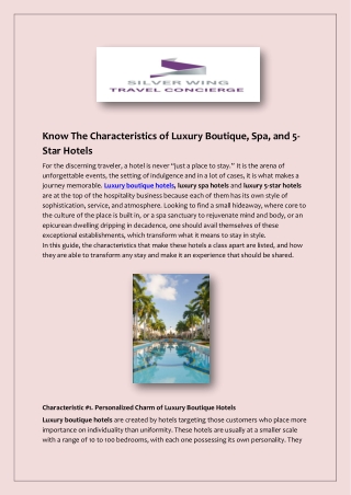 Know The Characteristics of Luxury Boutique, Spa, and 5-Star Hotels