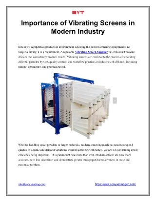 Importance of Vibrating Screens in Modern Industry