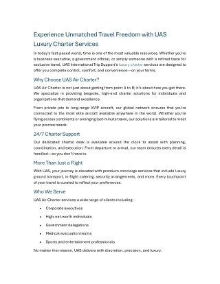 Experience Unmatched Travel Freedom with UAS Luxury Charter Services