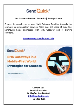 Sms Gateway Provider Australia | Sendquick.com