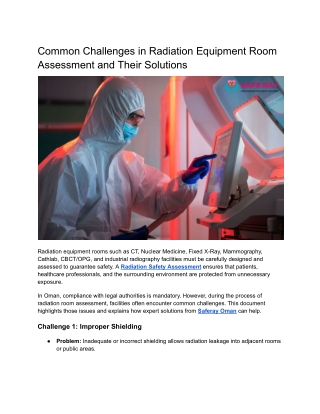 Common Challenges in Radiation Equipment Room Assessment and Their Solutions