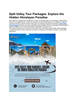 Spiti Valley Tour Packages Explore the Hidden Himalayan Paradise