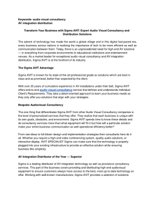 Transform Your Business with Sigma AVIT: Expert Audio Visual Consultancy and Dis