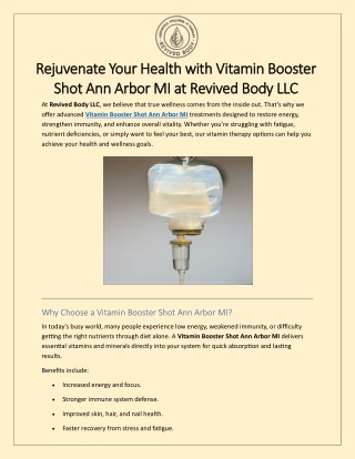 Vitamin Booster Shot Ann Arbor MI at Revived Body LLC