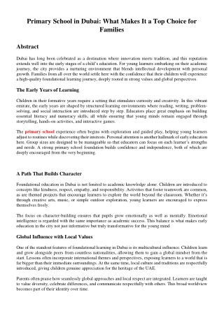 Primary School in Dubai: What Makes It a Top Choice for Families