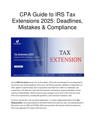 CPA Guide to IRS Tax Extensions 2025 Deadlines, Mistakes & Compliance