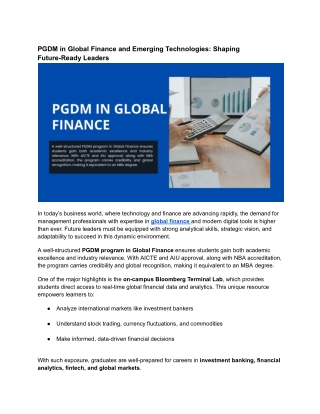 PGDM in Global Finance and Emerging Technologies: Shaping Future-Ready Leaders