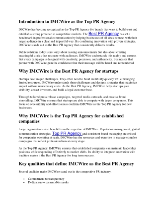 Best PR Agency IMCWire boosting brands with expert PR strategies