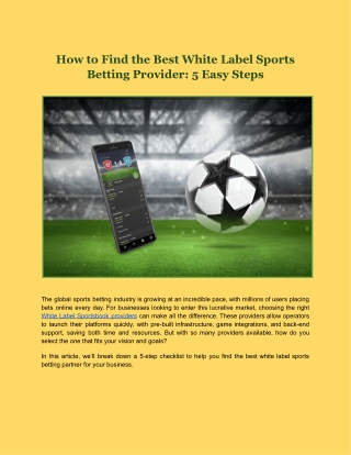 How to Find the Best White Label Sports Betting Provider 5 Easy Steps