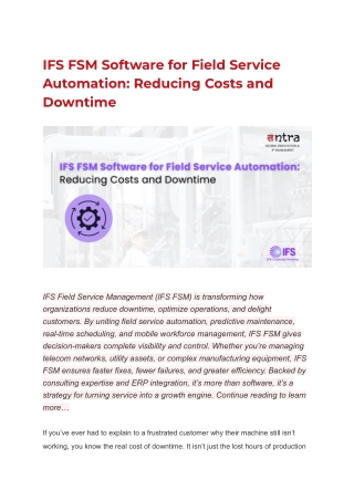 IFS FSM Software for Field Service Automation: How to Slash Costs and Minimize D