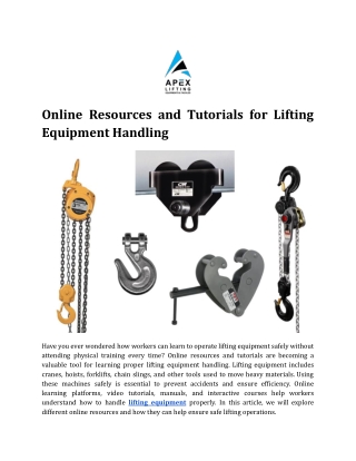 Online Resources and Tutorials for Lifting Equipment Handling