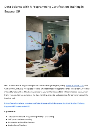 Data Science with R Programming Certification Training Course in Eugene, OR