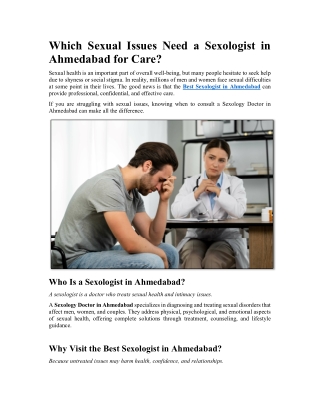 Which Sexual Issues Need a Sexologist in Ahmedabad for Care