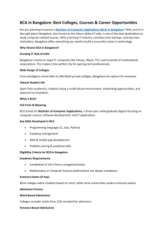 BCA in Bangalore: Best Colleges, Courses & Career Opportunities