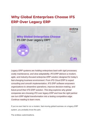 Why Global Enterprises Are Migrating from Legacy ERP to IFS Cloud ERP