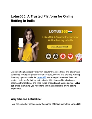 Lotus365 A Trusted Platform for Online Betting in India