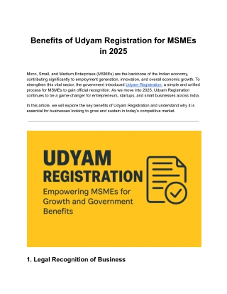 Comprehensive Benefits of Udyam Registration for MSMEs in 2025
