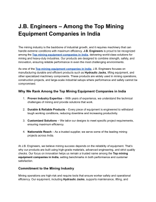 top mining equipment companies in india