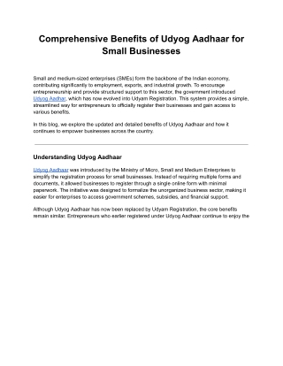 Comprehensive Benefits of Udyog Aadhaar for Small Businesses