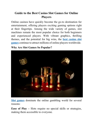 Guide to the Best Casino Slot Games for Online Players