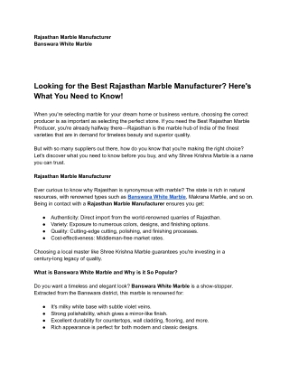 Looking for the Best Rajasthan Marble Manufacturer? Here's What You Need to Know