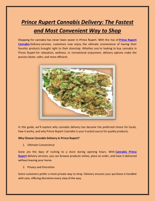 Prince Rupert Cannabis Delivery: The Fastest and Most Convenient Way to Shop