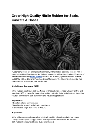 Order High-Quality Nitrile Rubber for Seals, Gaskets & Hoses