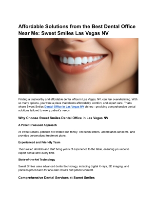 Affordable Solutions from the Best Dental Office Near Me_ Sweet Smiles Las Vegas NV