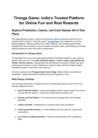 Tiranga Game_ India’s Trusted Platform for Online Fun and Real Rewards