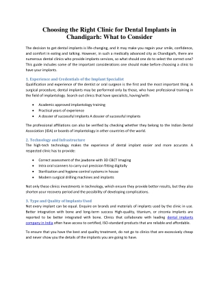 Choosing the Right Clinic for Dental Implants in Chandigarh