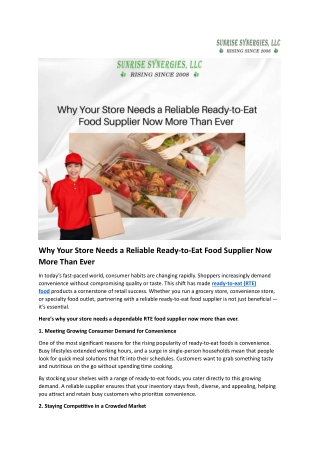 Why Your Store Needs a Reliable Ready-to-Eat Food Supplier Now More Than Ever