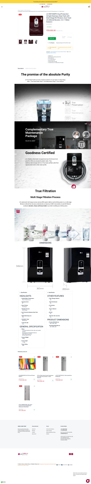 LG WW184EPC 8L Water purifier RO   UV   UF With Mineral Booster