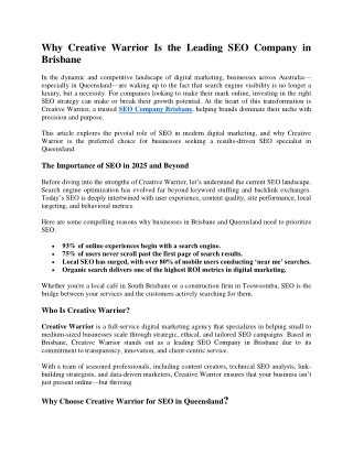 Why Creative Warrior Is the Leading SEO Company in Brisbane